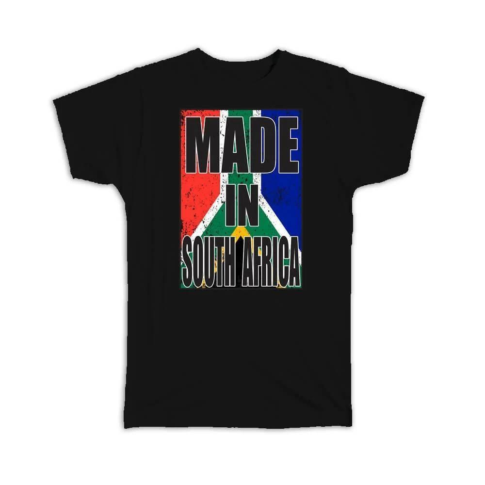 Gift T-Shirt : Made In South Africa Flag Retro Artistic African Expat 3XL