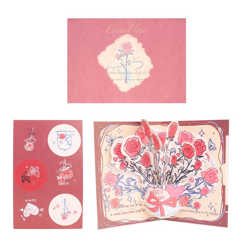 Pop Up Love Greeting Card Rose Blessing Card Romantic Valentine's Day Card  Wedding Invitations