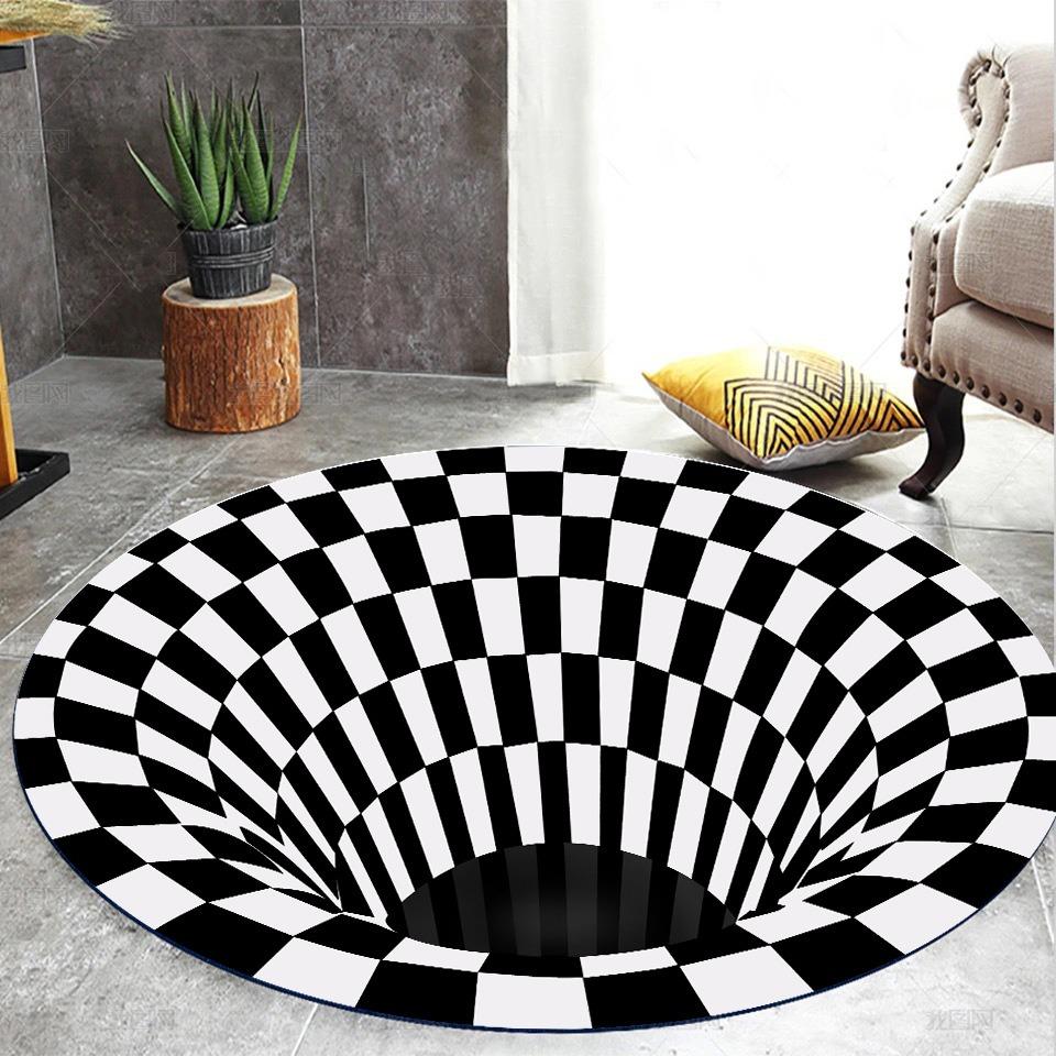 Round 3D Visual Illusion Geometric Pattern Carpet Creative Soft NonSlip Rug For Living Room Bedroom Game Room Home Decor