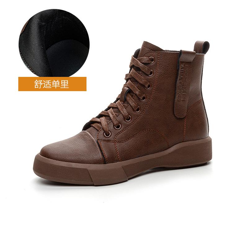 New Martin Boots Women's Soft Leather Short Boots Thick-soled Spring and Autumn European and American Single Boots Round Head Lace-up Single Boots