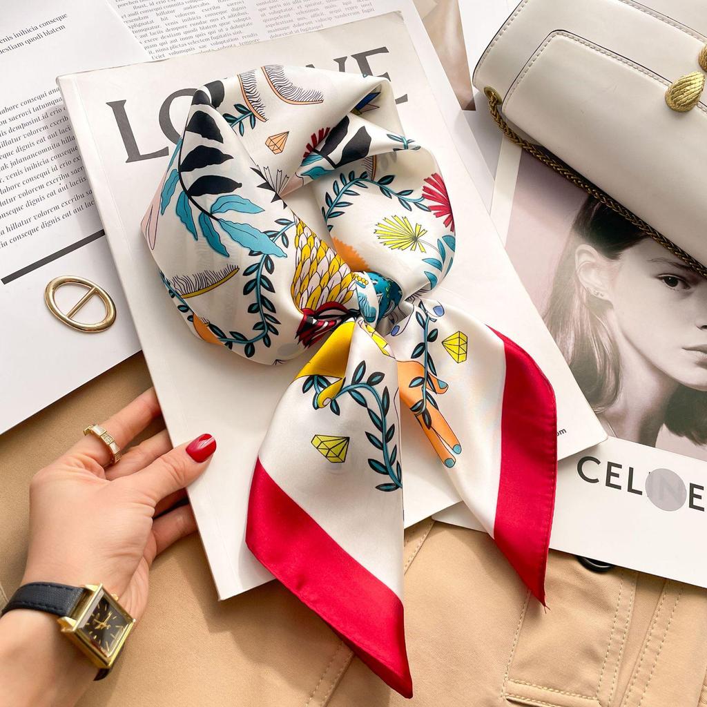 French Retro Silk Women's Square Scarf - Cashew Print, Versatile, High-End Accessory