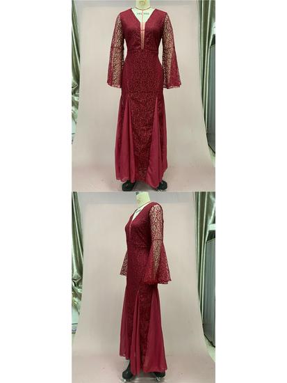 Elegant Black Fishtail Lace Evening Gown for Women