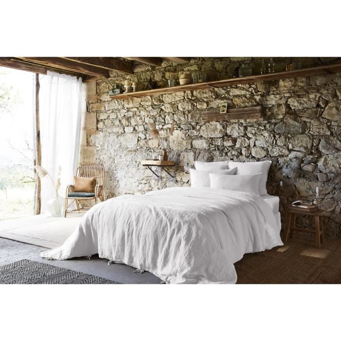 Taie d'oreiller - Soline - 50 x 70 cm - Lin lavé - Hypoallergénique - Blanc