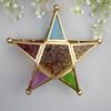 Portacandele a Pentagramma in Ferro Battuto Vetro Colorato Design Antivento Retrò per Decorazione della Casa e Occasioni Speciali