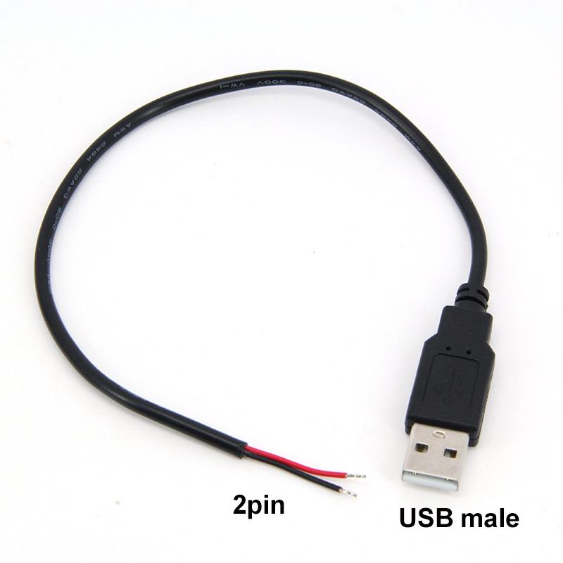 2pin 5V USB 2.0 Male Female Jack Connector Cable Power Extension Cable Black White 0.3m 1m for Computer Accessories
