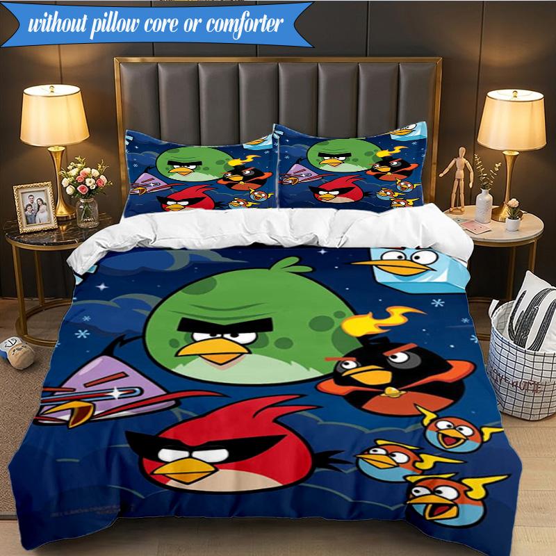 Red Birds Characters Collage 3pcs K-pop music group Bedding set,Ideal for Bedroom, Dormitory,Including Duvet Cover And 2pcs Pillowcases,Fan gifts