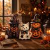 3pcs Rustic-style Halloween Figurine Pumpkin Tabletop Decoration Vintage Witch Cat Ornament  Bedroom