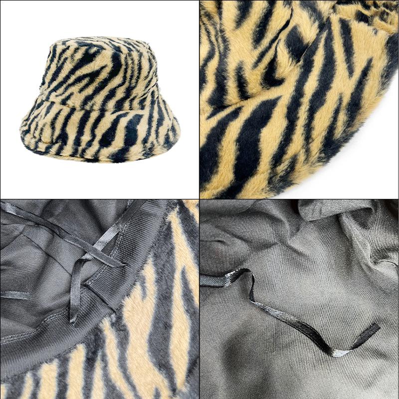 2023 Autumn/Winter Tiger Stripe Faux Rabbit Fur Bucket Hat - Women's Plush Basin Hat & Men's Fashionable Warm Hat