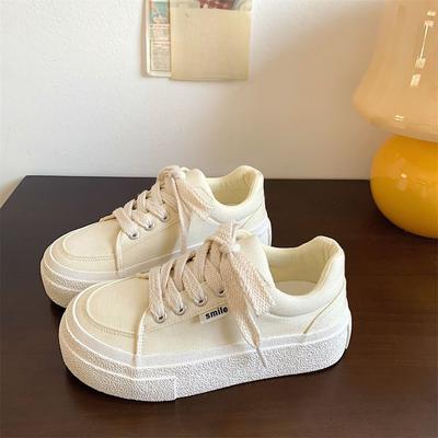 Zapatillas de Lona Blancas para Mujer Nuevas de Primavera y Verano Versátiles de Suela Plana Zapatos de Skate