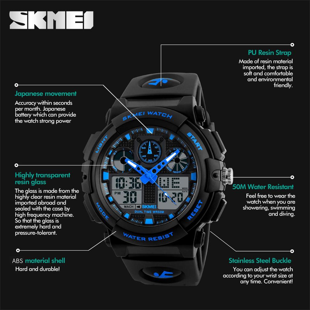 SKMEI Mode Grote Wijzerplaat Polshorloge Dubbele Tijdweergave Digitale Elektronische Horloges Voor Mannen Vrouwen Chrono Alarm Horloge reloj hombre