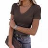 2026 New Women's Short-Sleeve Stretch V-Neck Slim Fit Casual Solid Color T-Shirt