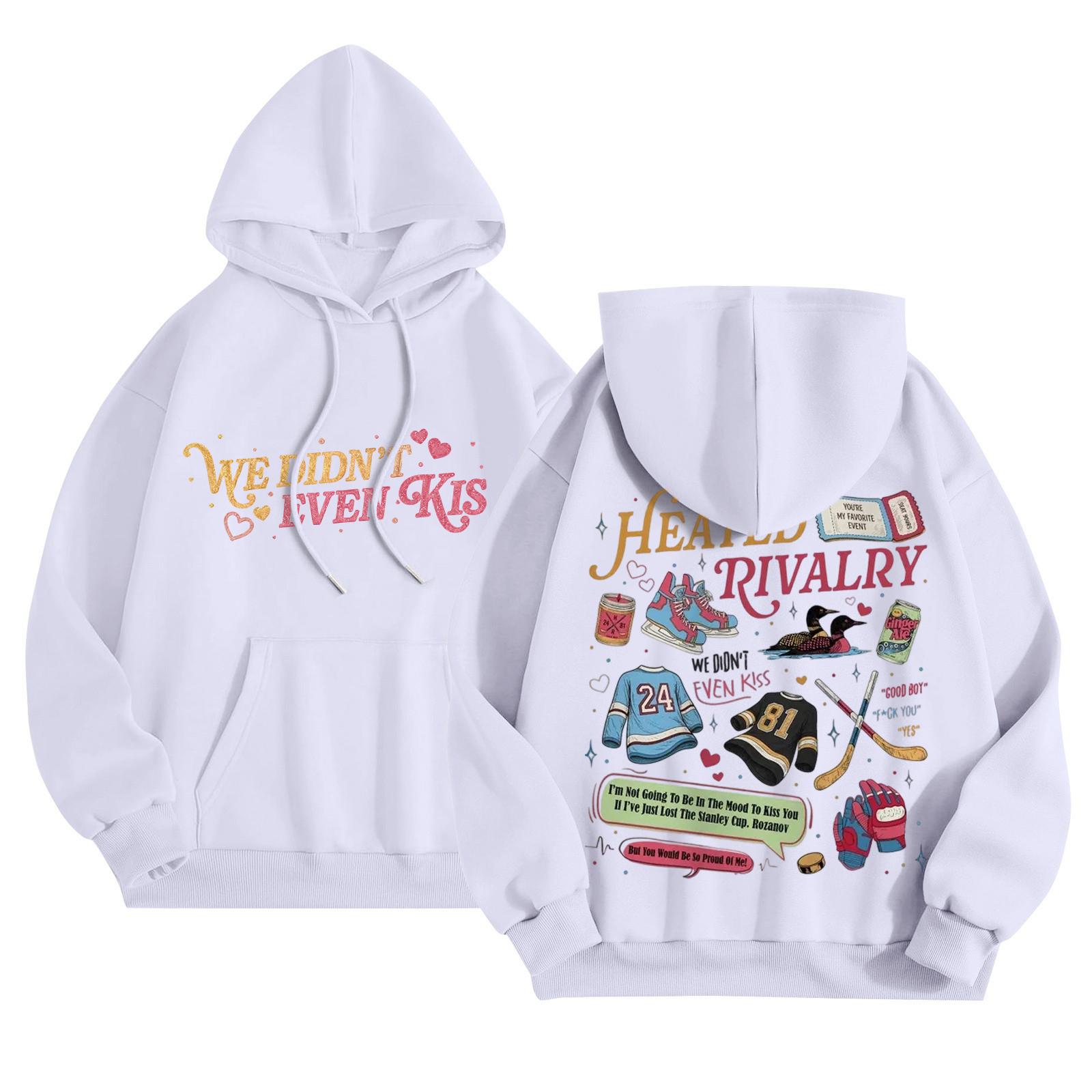 

Жіночі модні худі з круглим вирізом, з довгим рукавом, з квітковим принтом, на кулісці, повсякденні, вільні пуловери XL білий