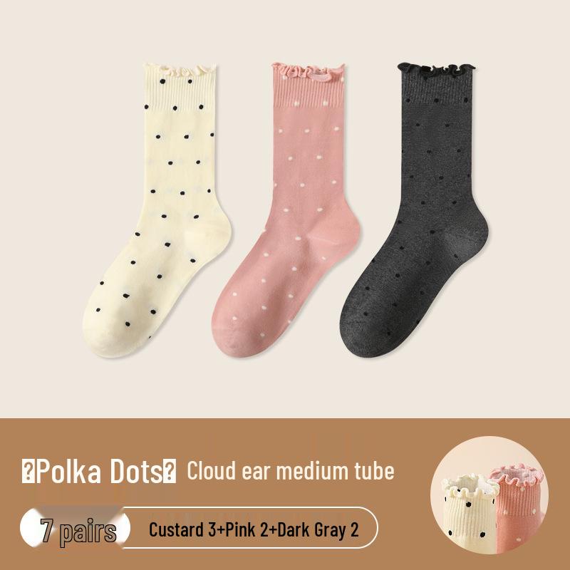 Women's Ruffle Polka Dot Scrunch Socks - Trendy Mid-Calf Cotton Ballet-Style Summer Socks