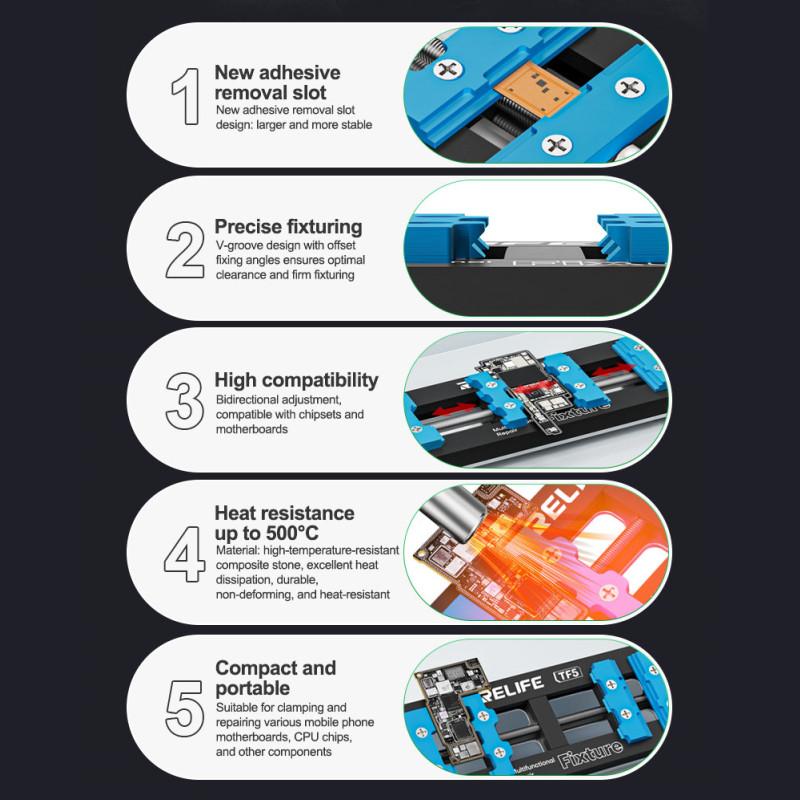 RELIFE TF5 Universal Repair Jig Fixture Holder for Mobile Phone Motherboard CPU Chip BGA Reballing Heat Resistant Clamping Jig