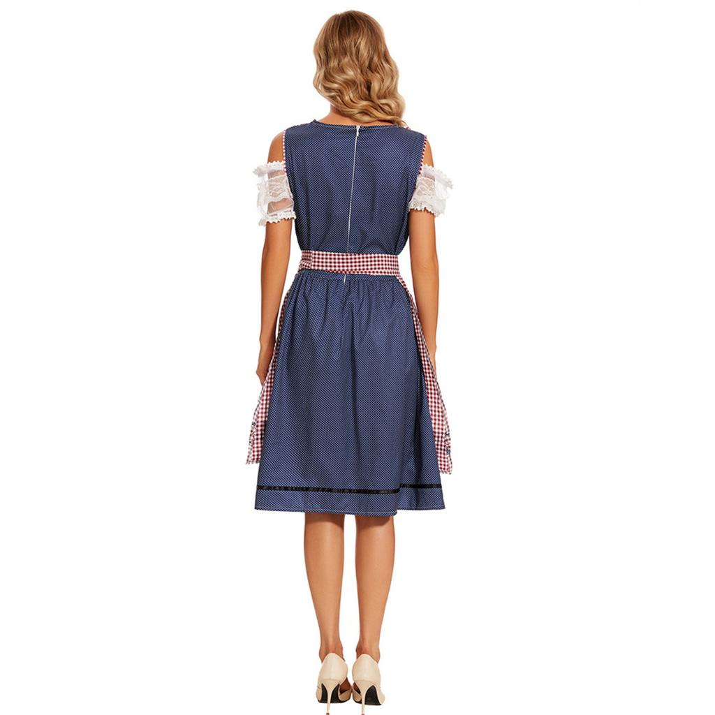 Traditional Bavarian Style Dress Oktoberfest Costume Women's Stage Performance Dress Maid Outfit with Apron and Lace Details