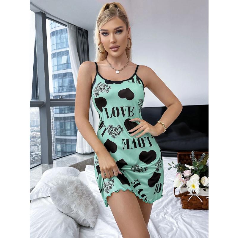 Summer sling nightgown Sexy sleeveless slim funny cartoon print Women Trim Underwear Camisole Nightdress mini sleepwear homewear