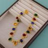 Colorful Retro European & American Oval Resin Necklace - Bohemian Hip-Hop Style Sweater Chain for Women