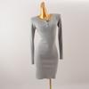 2025 Cotton Korean Style round Neck Sheath Long sleeve dress Slim fit Slimming Simple Light Gray Mid-Length Base Skirt