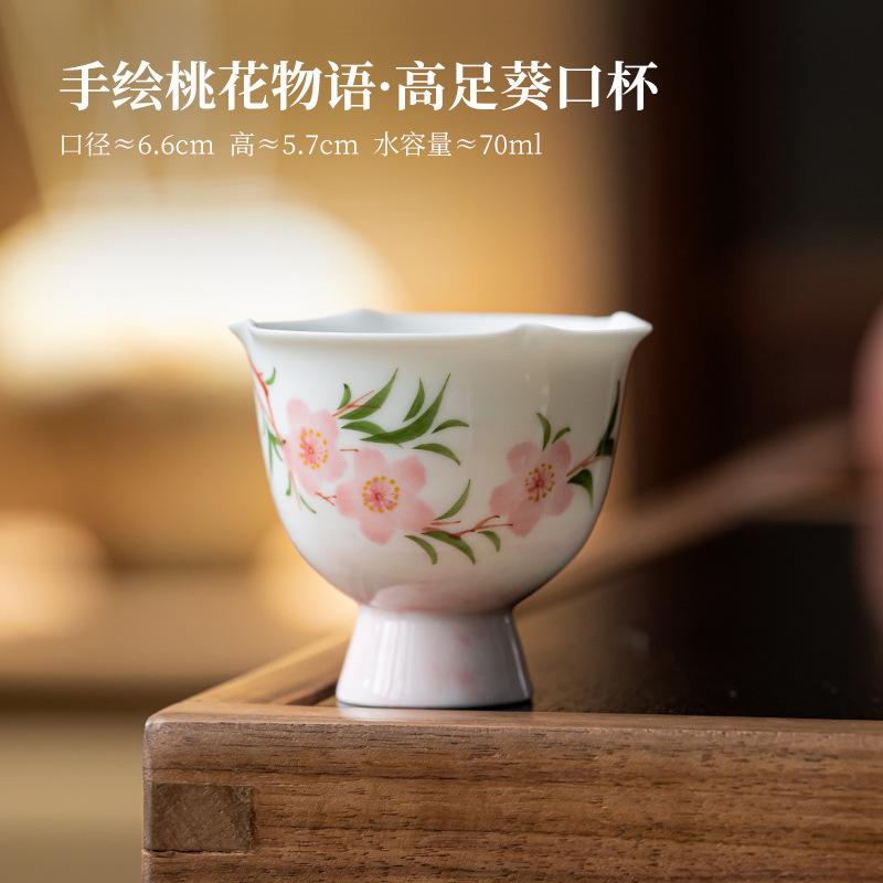 

White Porcelain Tea Cup Hand Painted Peach Cups High-feet Teacups Teacup Pottery Maker Tool Ceramic Ceremony Puera Japanese Bowl 1pc
