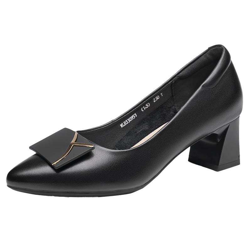 RED DRAGONFLY Elegant Square Buckle Chunky Heel Pumps