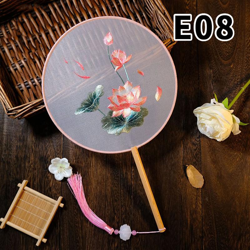 Doppelseitiger Vintage-Fächer chinesischer Stil Pfingstrose Su-Stickerei Runder Fächer Ornamente Tanzfächer Performance-Requisiten Heimdekoration