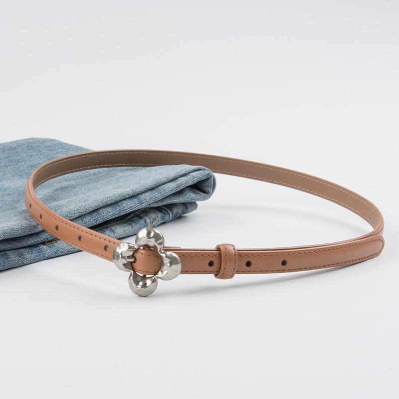 Flower Pin Buckle Leather Women'S Thin Belt Cowhide Women'S Jeans Casual Pants Women'S Belt