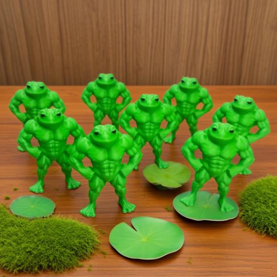 1/2/3/4/5Pcs 3D Printed Muscle Frog Statue PLA Green Frog Figurine Home Office Desktop Decoration Ornament Fitness Enthusiasts Gift