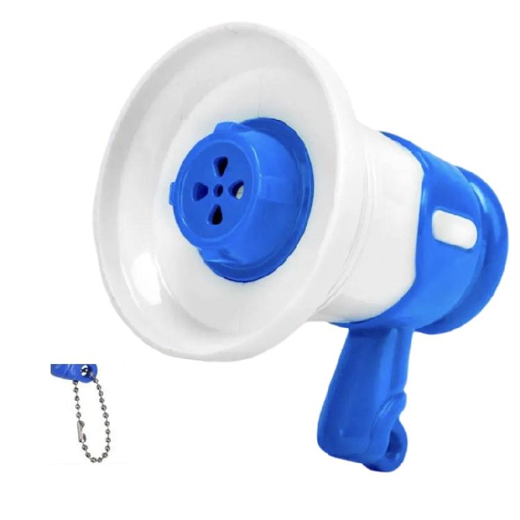 Маленький мегафон-динамик, игрушка-изменитель голоса с записывающим микрофоном, музыкальная труба, брелок-подвеска-мегафон синий