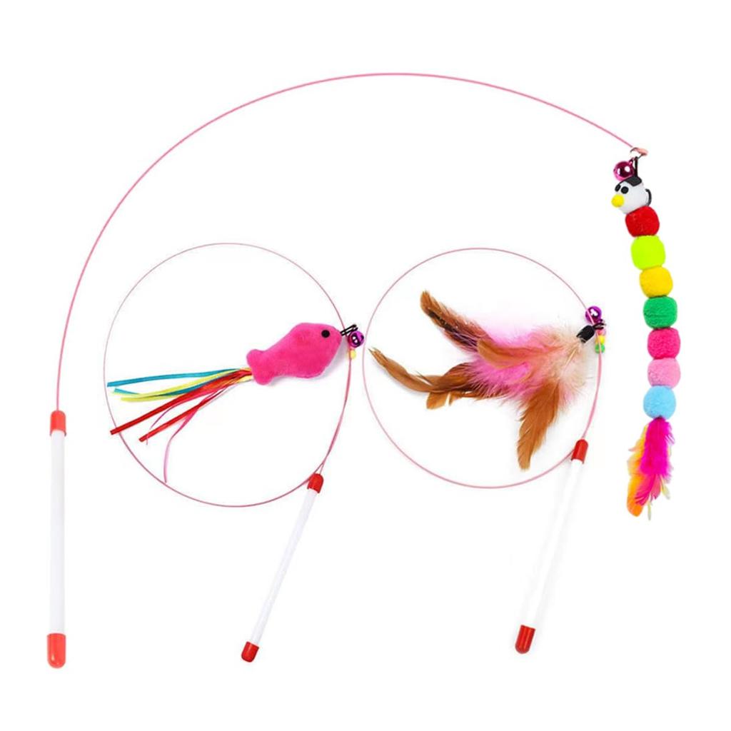 YBGGJO 3-Piece Cat Toy Set with Bell, Wire, Feather, and Bird Feather, Stimulates Hunting Instincts, Relieves Exercise, Relieves Stress, and Prevents