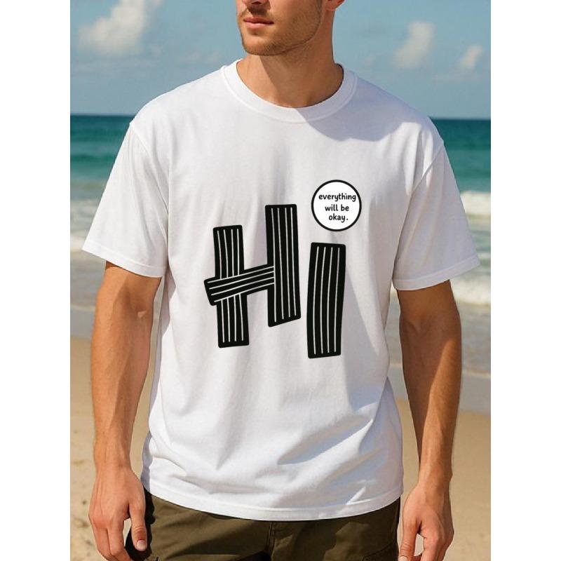 

European sizes Men S Artistic Greeting Simple Black and White Casual Sport Top | Comfortable, Breathable, Loose Fit, Crew Neck 4XL білий