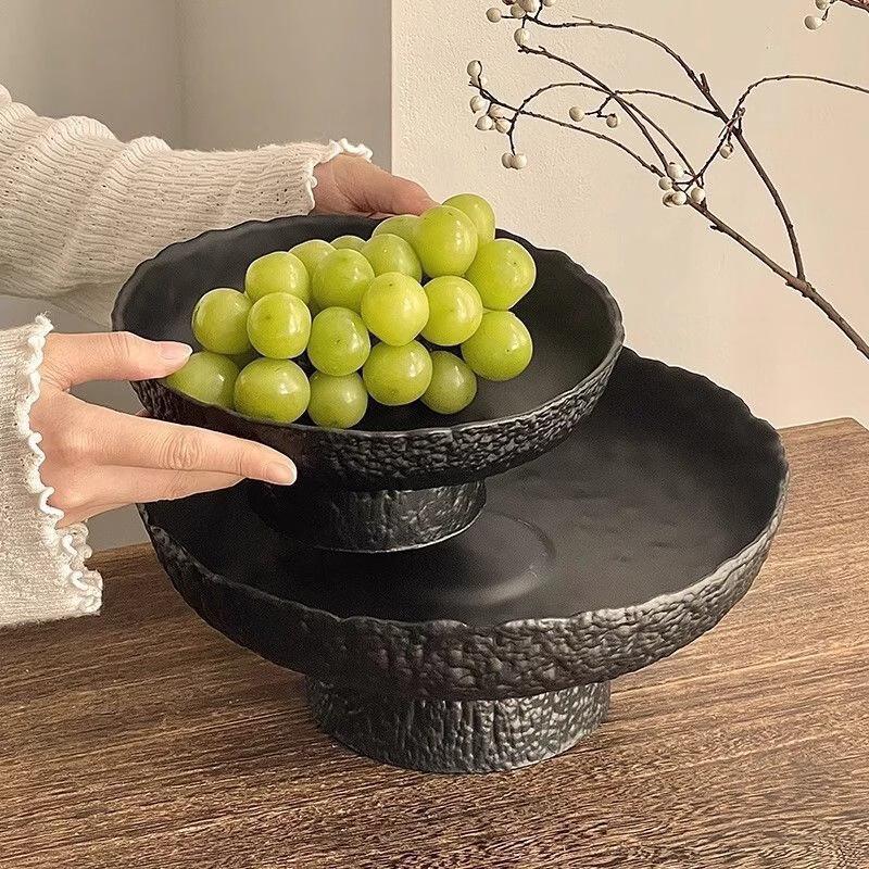 Minimalist Frosted Black Glass High-Foot Fruit Bowl