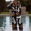 Trend printing long-sleeved shirt set, personalized full printing design, loose and casual wear two-piece set, new European and American models
