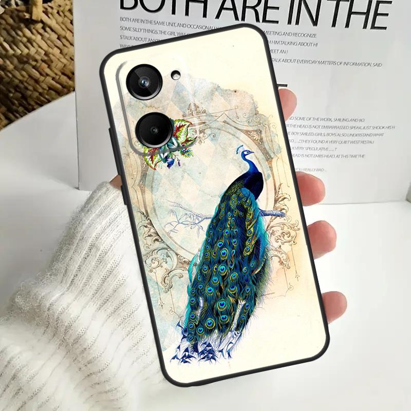 Bird Peacock Feather For Realme GT6 GT7 15 Pro 10 11 12 13 14 Pro Plus C55 C71 C75 C67 C63 C61 C53 C35 C65 Case