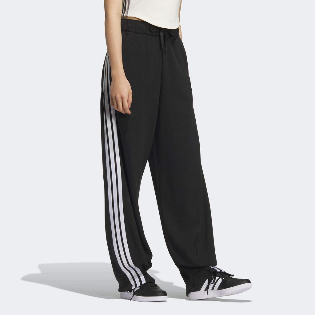 Adidas French Terry Rose Joggers Loose Striped Drawstring Mid-Rise Knitted Sports Pants Women Bottoms Black KC4002