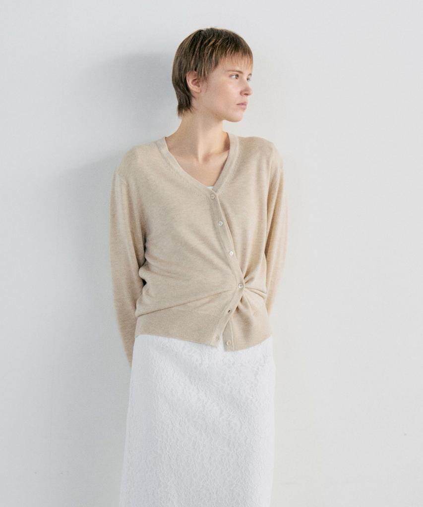NOTIA Wool Silk V-Neck Cardigan - Beige