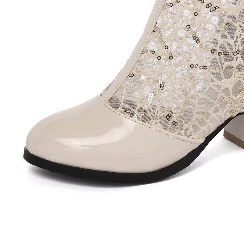 Spring Summer Women Boots Fashion Knee High Boot Zipper Casual Low Heels Mesh Breathable White Blue Ladies Party Shoes Big Size