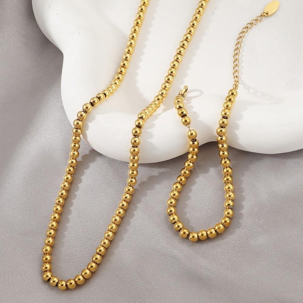 Titanium Steel Gold-plated Necklace Oriental Charm Golden Hand Chain Fashion Bead Bracelet  Girl