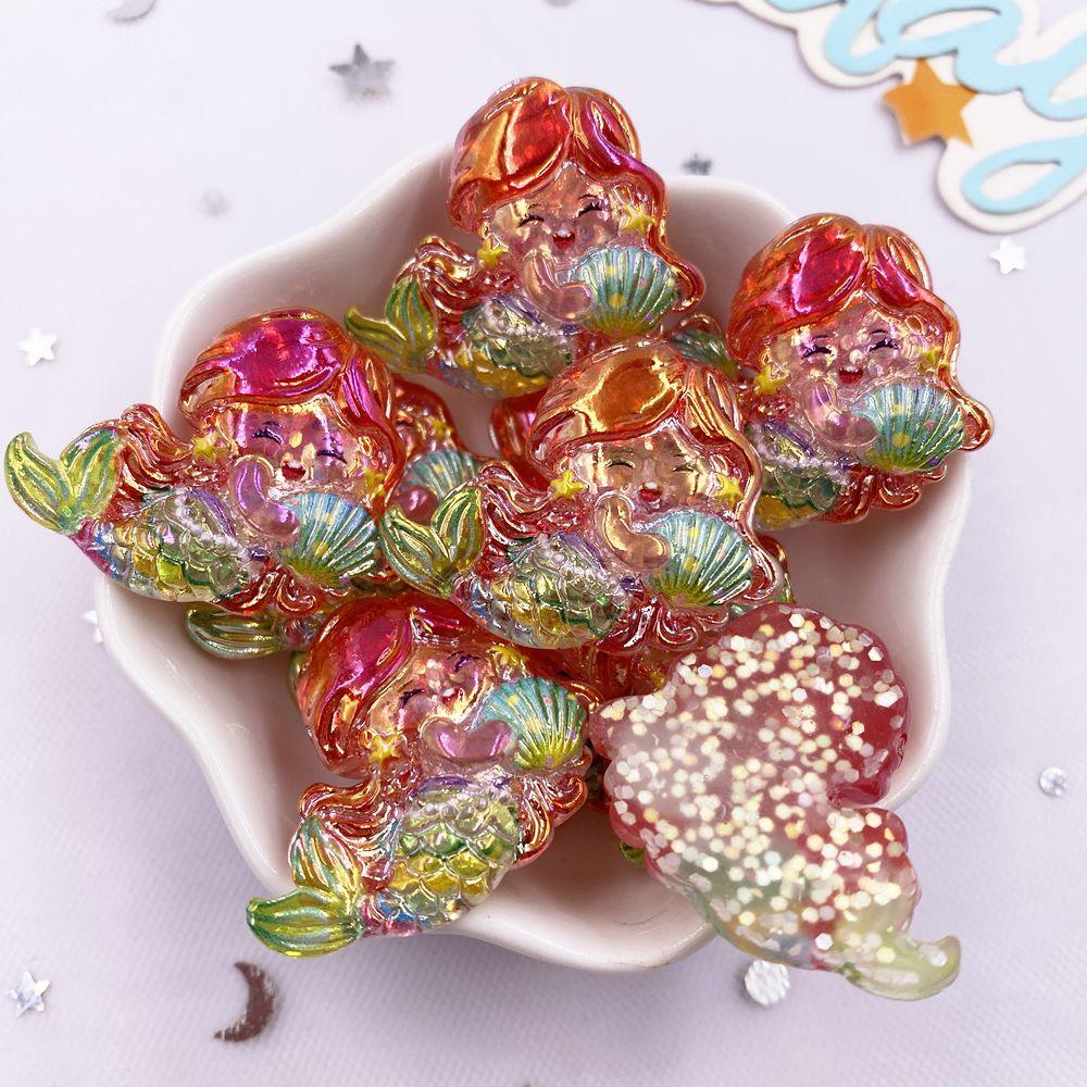 8PCS Resin Glitter Colorful Sea Star Shell Mermaid Jellyfish Figurine Flatback Rhinestone Cartoon Scrapbook DIY Craft Supplies