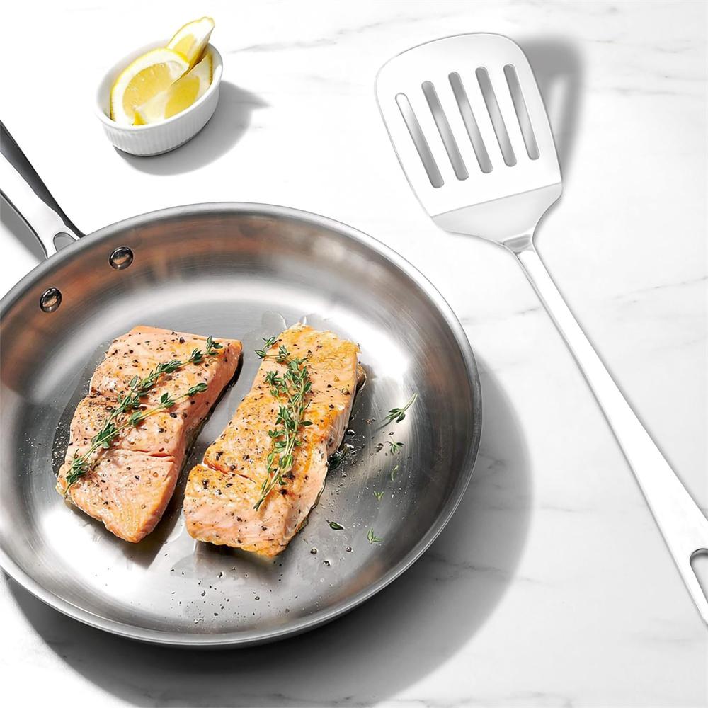2pack Spatulas Set Stainless Steel Silver Slotted Turner and Solid Turner BBQ Spatulas Cooking Utensils for Fish, Eggs, Pancakes