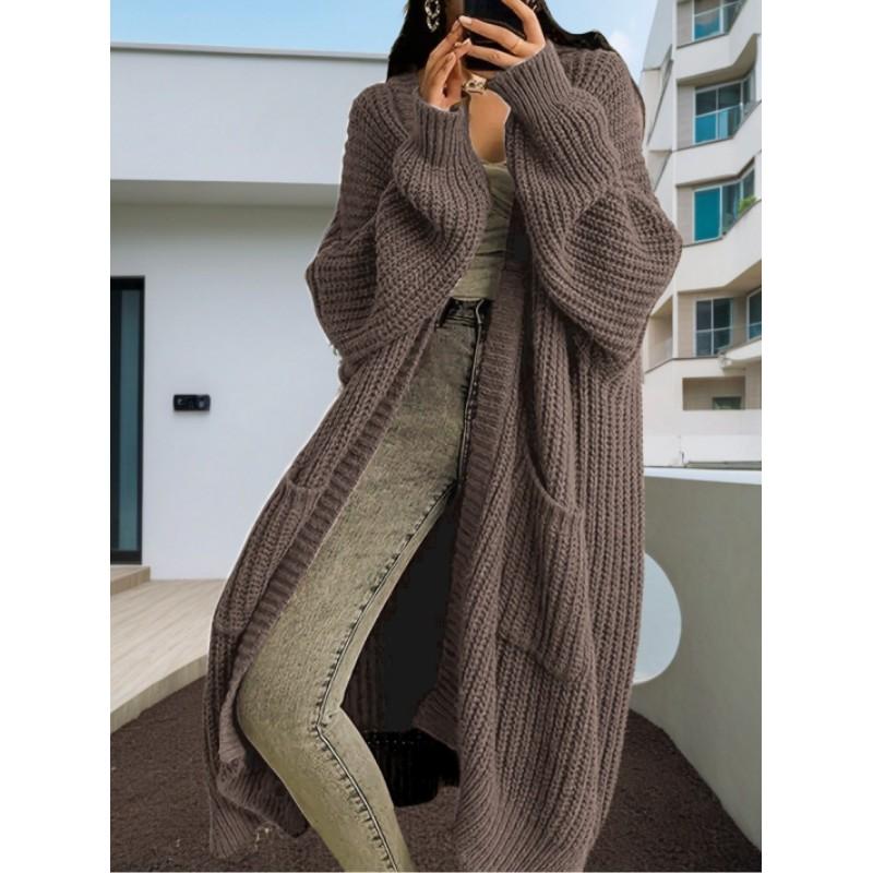 Cardigan Jaqueta Tricotada Feminina Longa Estilo Outono Estilo Preguiçoso Solta Manga Longa
