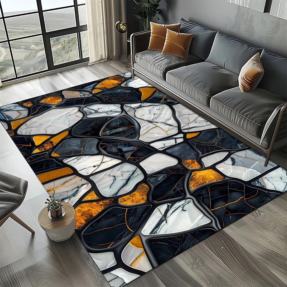 2025 New Style Colour Nature Marble Blue Gold Carpet Rug for Living Room Bedroom Home Sofa Decoration,Kid Non-slip Floor Mat
