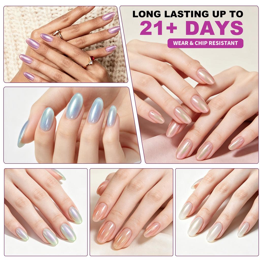Ice Clear 3-in-1 Aurora Shell One-Step Gel Nail Polish Pen Quick Dry Long-Lasting Manicure Tool 6pcs