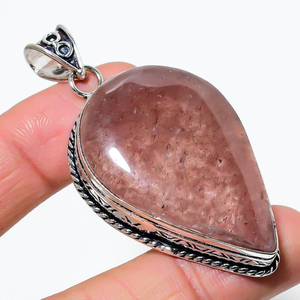 Strawberry Quartz Gemstone 925 Sterling Silver Jewelry Pendant 2.56" E5r76
