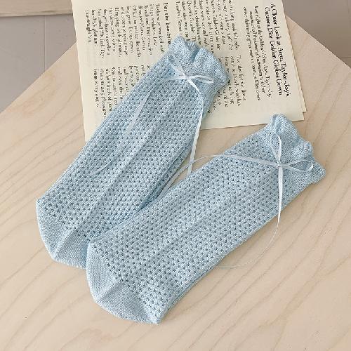 

Summer Socks Women Hollow Out Mesh Thin Breathable Solid Color Loose Long Socks Bandage Bow Sweet Girls Lolita Kawaii Cute Socks EUR 35-39