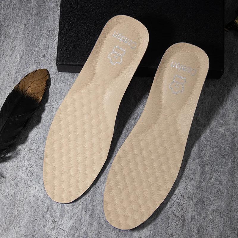 Cowhide Insoles Men Women Genuine Leather Shoe Sole Pad Deodorization Shock Absorption Running Insert Sweat Breathable Cushion