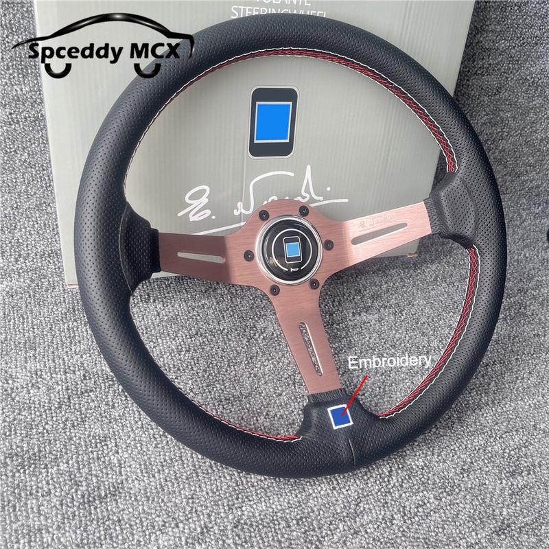 Spceddy Für Lenkrad 14 Zoll 350mm Perforiertes Leder Konkav Auto Sportlenkrad