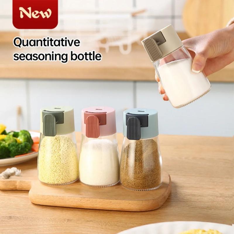 Measuring Salt and Pepper Shakers Precise Quantitative Ration Spice Dispenser Air-Tight Clear Glass Seasoning Bottle for Kitchen