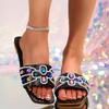 Fashion Summer Designer New Flat Heel Rhinestone Slippers Women Fashion All-match Rhinestones Sandals Outdoor Beach Slides Slippers