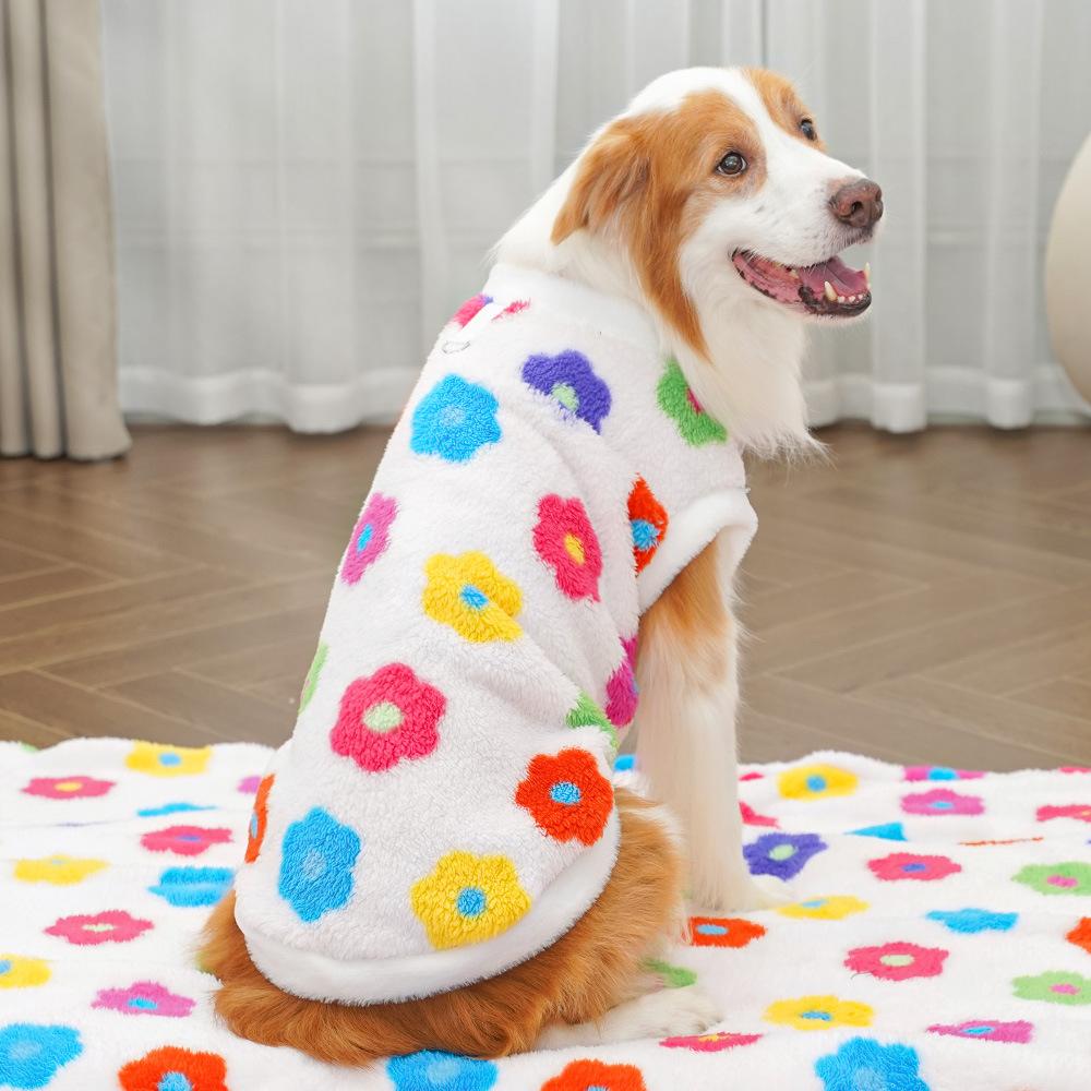 Pet Clothes Autumn and Winter New Cotton Clothes Plush New Flowers Plush Golden Retriever Big Dog Golden Retriever Cat Products
