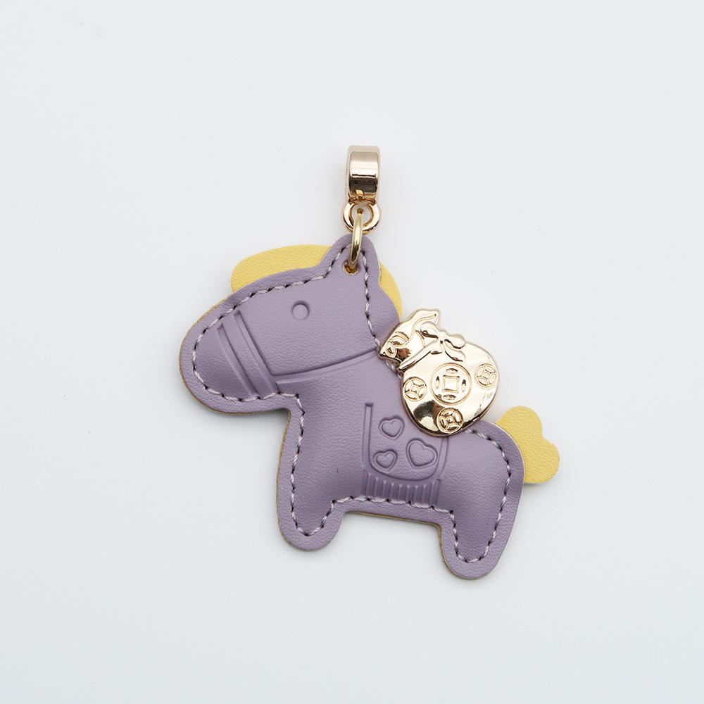 Instant Wealth Leather Keychain with Cartoon Pony Pendant for Couples – Trendy Bag and Car Accessory